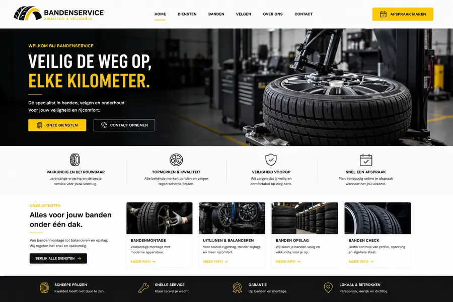 Website laten maken voor bandenservice - voorbeeld door Websolv