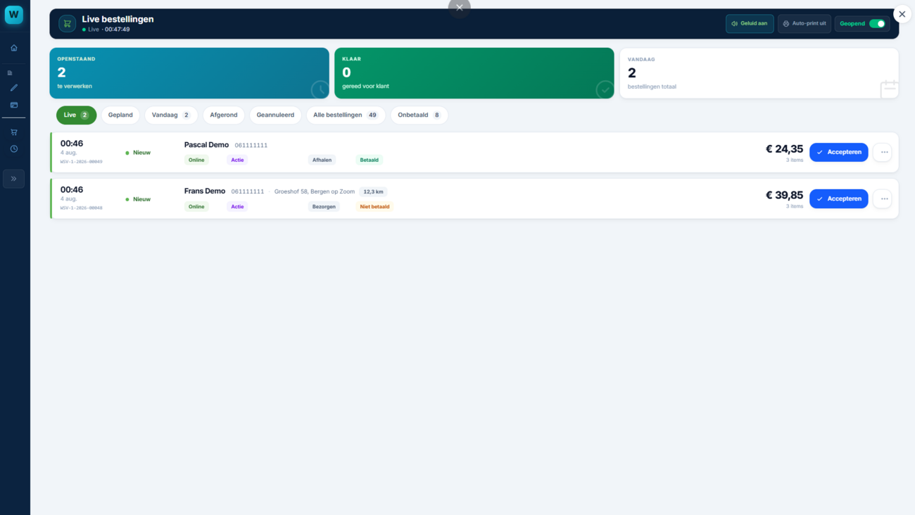 Dashboard van Menupoint